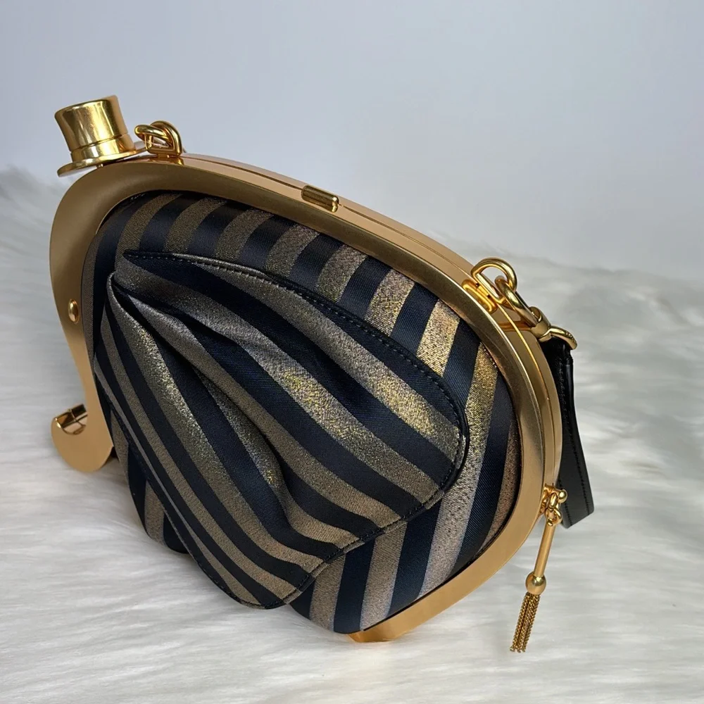 NWT💃Kate Spade Ellie Striped 3d Elephant Metallic Clutch Purse Bag - Picture 12 of 16